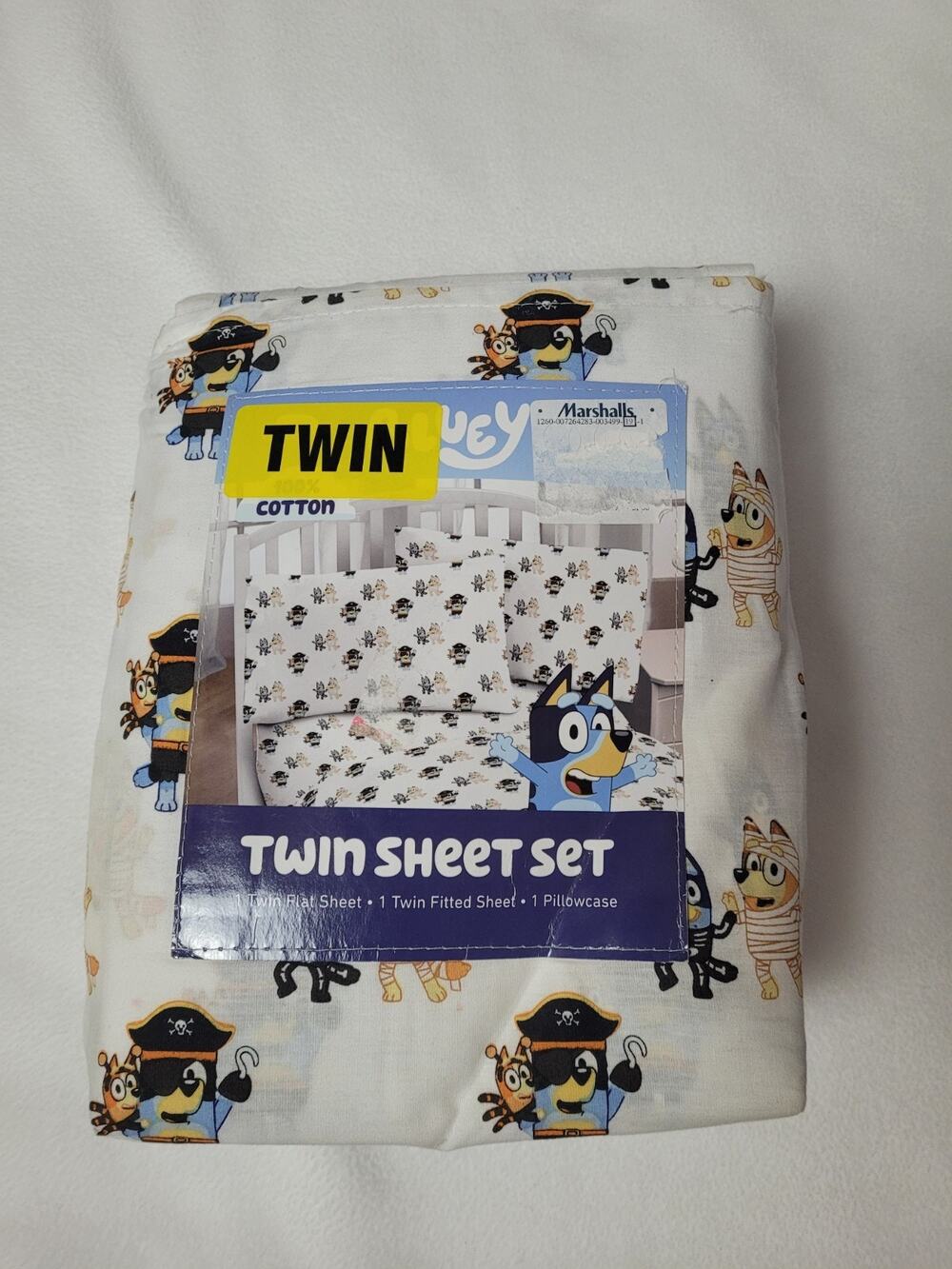 Bluey & Bingo Halloween Cotton Twin Sheet Set Mummy & Skeleton Sheets